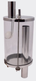 Stainless steel sanitary trap with glass bowl and float ball protects vacuum pump, prevents milk overflow, and ensures safe, hygienic milking system operation.