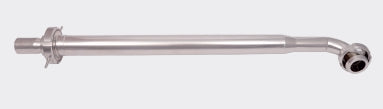 Angled stainless steel inline milk filter for dairy farms. A hygienic milk filtration system for milking machines that ensures a clean, controlled milk flow.